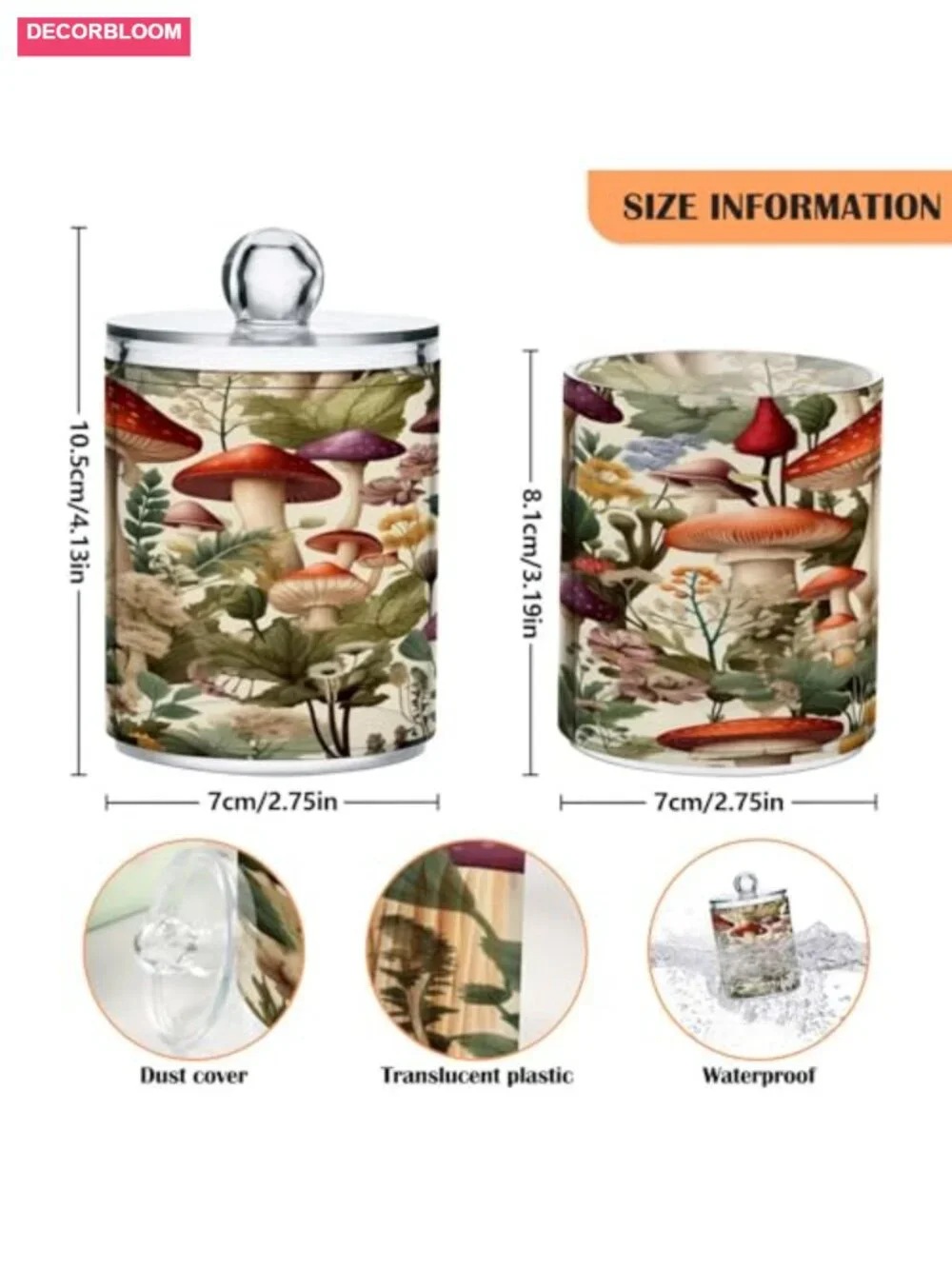 Cartoon Mushroom Airtight Plastic Storage Jar 2-Piece Set Food Canister